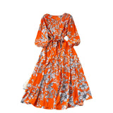 Retro Fashion Print Dress Women Loose Strap To The Waist Thin A Word Big Pendulum Long