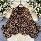 Top Spring Fashion Bow Tie With Lantern Sleeves Long Sleeves Loose Shirt