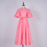 Court Style High Design Feeling Heavy Industry Nail Drill Short Sleeve Single Buckle Dress +
