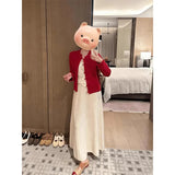 Chinese Style New Year Red Buckle Sweater Coat Women Autumn And Winter Winter High-End Feeling Super Good-Looking Knitted Open