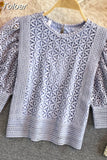 Women Blouses O-neck Puff Sleeve Crochet Floral Shirts Chic Hollow Out Blouse Lace Sweet Temperament Tops