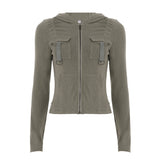 Wind Pocket Splicing Zipper Short Jacket Women's Autumn Hooded Casual New