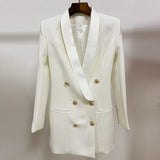 Long Blazer Dress 2022 New Pink Blazer Classic Lapel Double Breasted Satin Shawl Collar Women Office OL