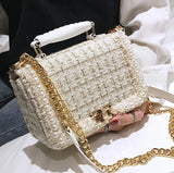 party 2022 Winter Fashion New Female Square Tote Bag Quality Woolen Pearl Women's Designer Handbag Ladies Chain Shoulder Crossbody