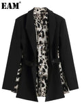Women Leopard Print Backless Big Size Blazer New Notched Collar Long Sleeve Jacket Fashion Spring Autumn 2023