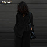 Fashion Long Sleeve Blazer Two Piece Sets Women Outifits Casual Loose Office Pants Set Elegant Green Satin Trouser