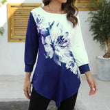 Blouse Fashion New 2021 Large Size Sleeve Floral Printing Casual Hem Lrregularity Female Fashion Shirt