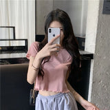 Toloer Hot Girl Crop Short Style Student Jacket 2024 Summer New Short Sleeve Embroidery Wooden Ear Slim T-Shirt Female