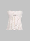 Knot Front Knit Embroidered Tube Top-Outfit