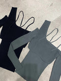 asymmetrical full sleeves square knitting elastic patchwork backlesss sexy top female fashion too