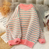 Women Sweater O Neck Pullover Chic Thicken Striped Sweaters Winter Clothes Sweet Jumper Leisure Loose