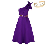 Large-Size Women's Summer New Fashion Slanted Shoulder Bow Banquet Dress African