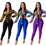 2022 Fall Fashion Two Piece Sets Long Sleeve Crop Top High Waisted Pants Sexy Party Club Outfits