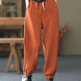 Orange Loose Joggers Sweatpants for Women Autumn Winter Warm Baggy Trousers Woman Wide Leg Elastic Waist Sweatpants