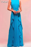 Sleeveless Long Dress For Women Stand Collar Hollow Out High Waist Spliced Irregular Ruched Slim Solid Dresses Female