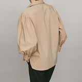 Graduation party Lantern Sleeve Cotton Casual Shirts Woman Turn-down Collar Single Breasted Loose Blouse French Style