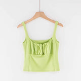Fashion Ruched Green Women Tank Top Sexy haut femme Women crop top gothic Camis Casual