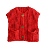 Autumn Street Shirt Fashion Cute Crochet Wool Vest Knitted Thick Knitted Vest Women's