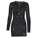 Sisterlinda Autumn Sexy See Through Bodycon Mini Dress Women Casual Street Short Sleeve Hollow Out Party Clubwaer Female