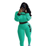 Piece Set Women Fall Clothing Suit Letter Print Ribbed Outfit Tracksuit Bodycon Active Wear Matching Set Wholesale