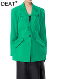 Fashion Women's Blazer Notched Collar Loose Single Button Waist Green Long Sleeve Suit Jackets Spring 2023 New