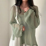 Lazy Style Full Sleeves Jumpers Tops Hollow Out Sexy Women Fashion Casual Streetwear Chic Femme Sweaters