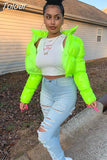 PU Latex Leather Cropped Puffer Jacket for Women Winter Clothes Warm Parka Fashion Short Outwear Bubble Coats
