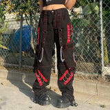 Retro Dark Wind Cool Weaving With Chicken Eye Chain Casual Pants Bump Striped Splicing Wide Leg