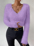 And Winter New Solid Color V-Neck Repair With Plush Short Lady