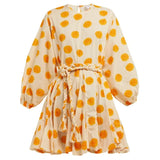 Print Dress Women O Neck Lantern Long Sleeve Bandage High Waist Mini Dresses Female Casual Fashion 2020