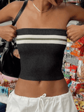Knit Striped Bandeau Crop Top-Outfit