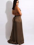 Sexy Backless High Slit Halter Long Evening