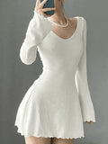 Simple Knitted Long Sleeve Mini Dress-Outfit
