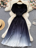 Pleated Gentle Women Summer Dress 2022 Sashes V Neck Temperament Elegant Vacation Ladies Solid Chic A Line