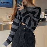 Striped BF Women Sweaters O-neck Pullovers Knitted Jumpers Loose Sexy Sweet Students Streetwear Fashion Stylish