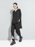 Women Black Brief Back Long Temperament Long T-shirt New V-Neck Long Sleeve Fashion Tide Spring Autumn 2023