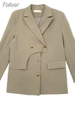 Irregular Design Women's Blazer Notched Loose Double Breasted Long Sleeve Casual Korean Suit Jackets Summer 2023