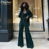 Fashion Beige Pleated 3 Piece Sets Womens Outifits Elegant Lapel Long Sleeve Blouse + Tank Top With Wide Leg Pants