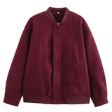 Burgundy Solid Baseball Jacket-Outfit