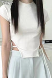 Woman Tshirts Harajuku Irregular Korean Tees Bandage Tunic Short Sleeve Crop Tops Fashion Sexy Y2k T Shirt Ropa