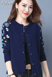 Flower Pattern Knitted Cardigans Sweater Women O Neck Single Breasted Elegant Pull Femme Casual Coat Jacket