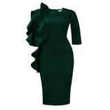 Fashion Women's Round-Neck Temperament Seven-Sleeve Lotus Leaf Side Elegant African