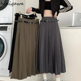 Skirts Women High Waist Y2K Midi Skirt A-line Jupe Preppy Casual Korean Fashion Pleated Skirt 2023 Faldas Mujer De