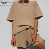 2021 Causal Summer Lounge Wear Women Tracksuit Shorts Set Loose Short Sleeve T Shirt Tops And Mini Shorts Two Piece
