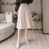 Swing Women Skirt Buttons Elegant Korean Casual Solid Color High Street Skirts Woman Spring Summer Saias Mujer