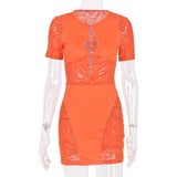 Sisterlinda Autumn Sexy See Through Bodycon Mini Dress Women Casual Street Short Sleeve Hollow Out Party Clubwaer Female