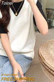 Vintage knitted Sweater Vest Women V-neck Fashion Sweater Pullover Solid Sleeveless Tops For Women Autumn
