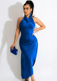 Sexy V-neck Sleeveless Solid Satin Backless Maxi