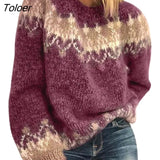 Knitted Sweater Women Autumn Winter Long Sleeve O Neck Knitted Sweater Warm Pullover Casual Sweater
