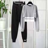 Autumn Casual Letter Printed Tracksuit 2 Piece Sets Women Patchwork Crop Slim Pullover Tops + Zip Sports Pants Set